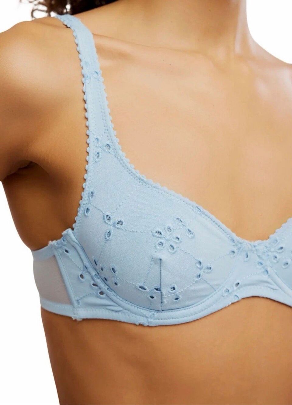 Free People NWT size 34B Homegrown Eyelet Demi-Cup Underwire Bra Clear Sky